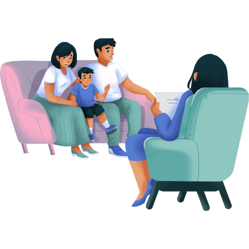 Hispanic Family of Three Discussing Issues with their Therapist