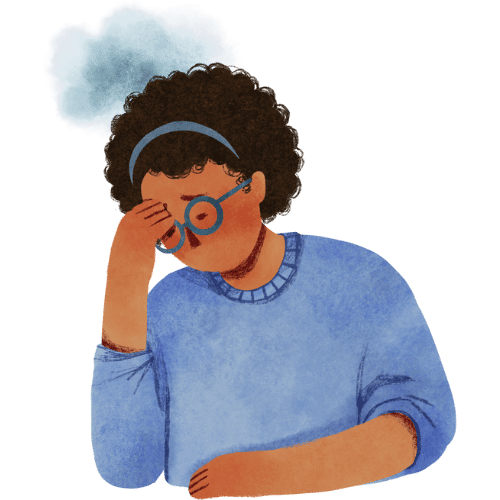 Black Woman with Glasses in Blue Seater With Palm on Forehead Dealing with Depression