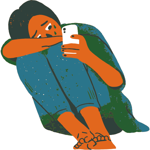 Woman with Mental Health Issues Staring at Her Cellphone While Crying