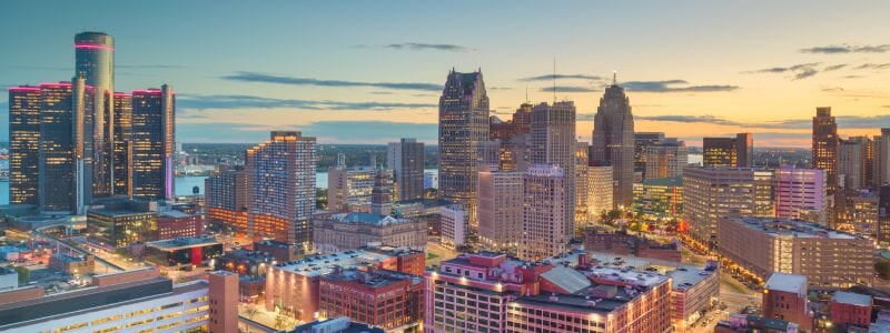 Picture of Detroit City at Dusk Right Before Sunset