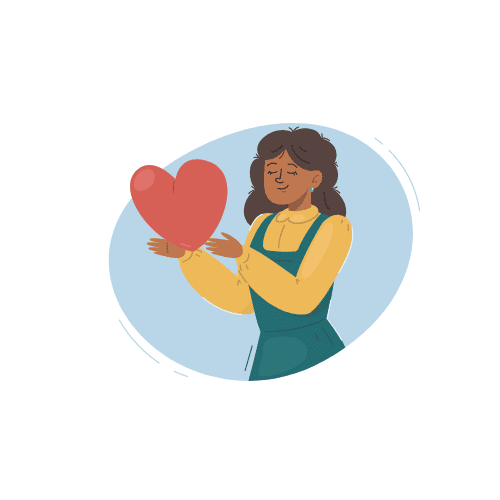 Black Woman in Overalls Holding a Heart After Successfully Scheduling Her Therapy Session 