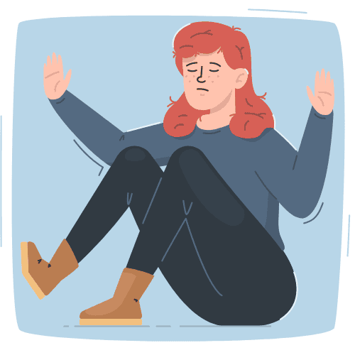 Person with Long Red Hair and Eyes Closed Sitting Down While Struggling with Overwhelming Feelings 