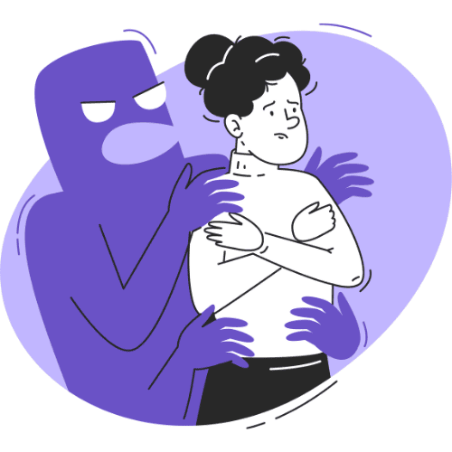 Woman Being Attacked by Purple Ghost Representing Her PTSD from Past Traumas