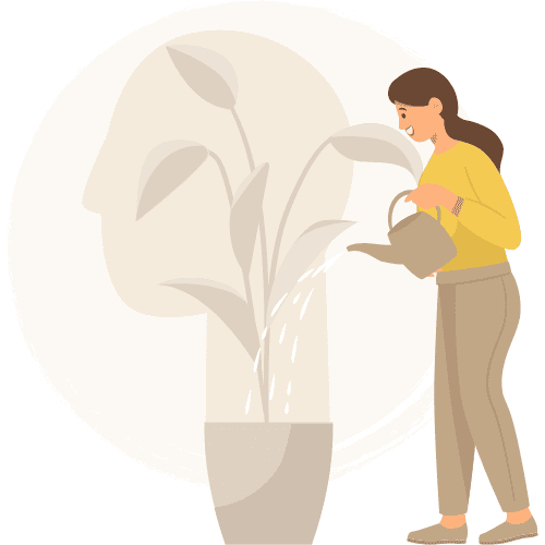 Woman With Good Emotional And Psychological Well-Being Watering Her Plants