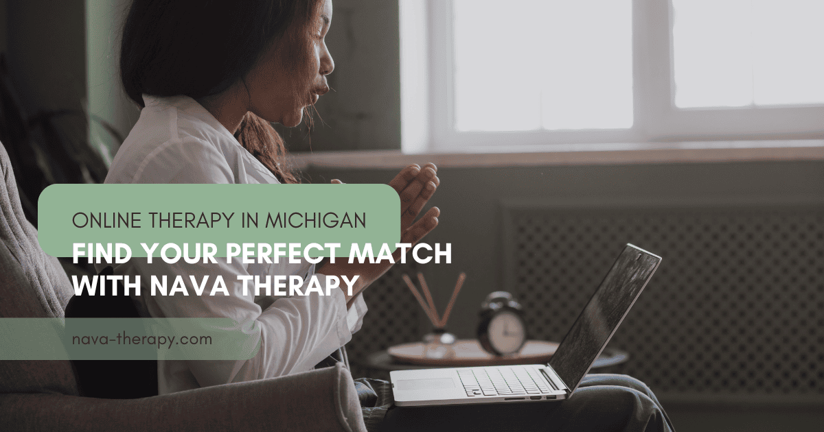 Black Woman Providing Online Therapy in Michigan via Laptop in a Warm Living Room Environment